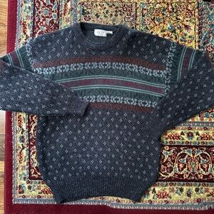 VTG 80s Sears Geometric Pattern Sweater Gray Wool Blend Ski Knit Size XL